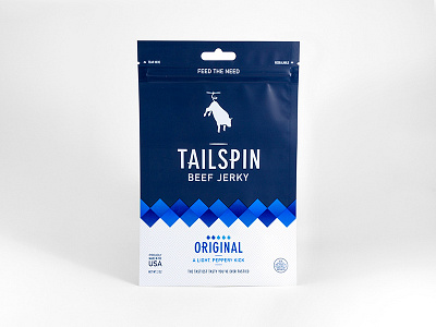Tailspin Jerky - Original beef jerky branding bull cow flying identity jerky logo package design packaging spin tailspin