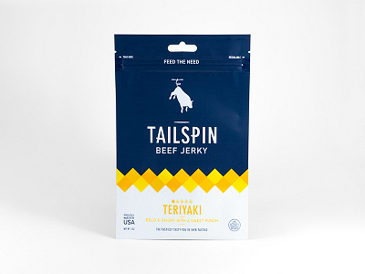 Tailspin Jerky - Teriyaki beef jerky branding bull cow flying identity jerky package design packaging spin tailspin teriyaki
