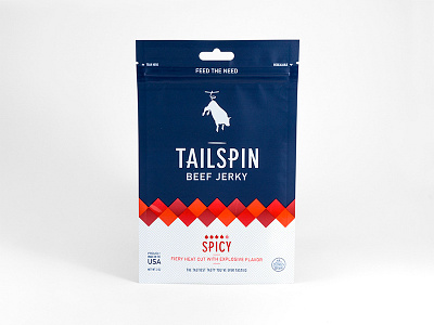 Tailspin Jerky - Spicy beef jerky branding bull cow flying identity jerky package design packaging spicy spin tailspin