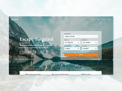 Booking Site Concept adventure backpacking booking hero image home page lake landing page outdoor travel wilderness