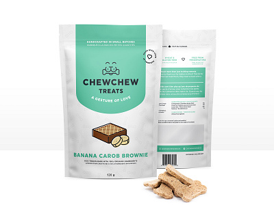 Banana Carob Brownie animal branding chew dog food happy identity packaging pet puppy smile treats