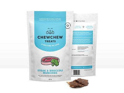 Steak & Broccoli Munchies animal branding chew dog food happy identity packaging pet puppy smile treats