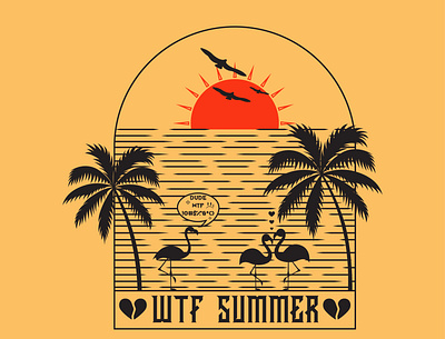 WTF Summer artwork beach broken heart design dude flamingo graphic illustration illustrator summer vector wtf
