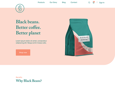 "Black Beans" Coffee Website design flat minimal