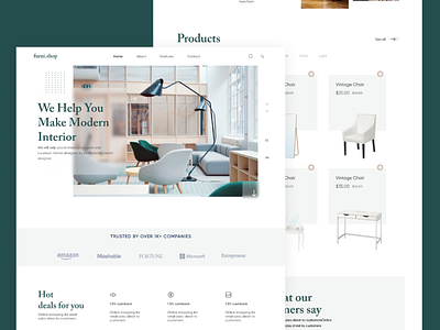 Furniture Store Website coffee design ecommerce flat landing page minimal web design