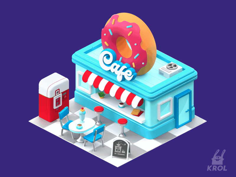 Cafe concept 2d 3d c4d cafe concept environment game game art game design gif house icon illustration isometric isometric illustration