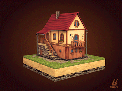 Country house (360 degree view) 3d animated building cute game house icon illustration krol loop rotation tiny