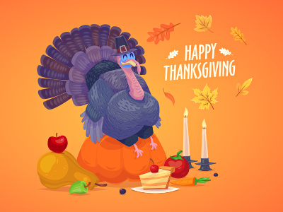 Happy Thanksgiving Day 2d cake character cute fire happy illustration sweet thanksgiving turkey vector vegetable