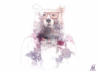Watercolor Hipster Bear 2d animal animation bear character cute gif hipster sale stock vector watercolor