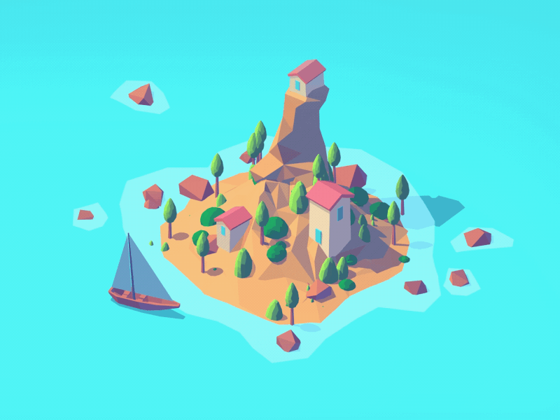 Summer time 3d 4d ae animation c4d cinema gif illustration island lowpoly motion summer