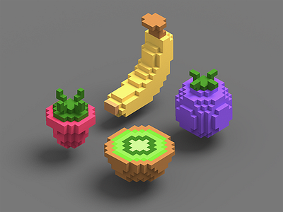 Isometric voxel fruits 3d bank catroon fruit hipster iso isometric magic voxel rocket vegan vegetables voxel