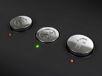 Metal buttons (concept) 3d 4d book button cinema concept drbl dribbble face facebook glow green icon ios ipad ipod krol krolone light metal off on red skype ui