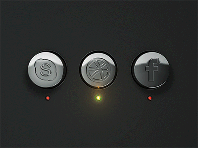 Gif ( metal buttons) 3d 4d after effect animatic animation button cinema dribbble facebook flare glow green icon ios ipad krol krolone light motion off realizm red skype ui