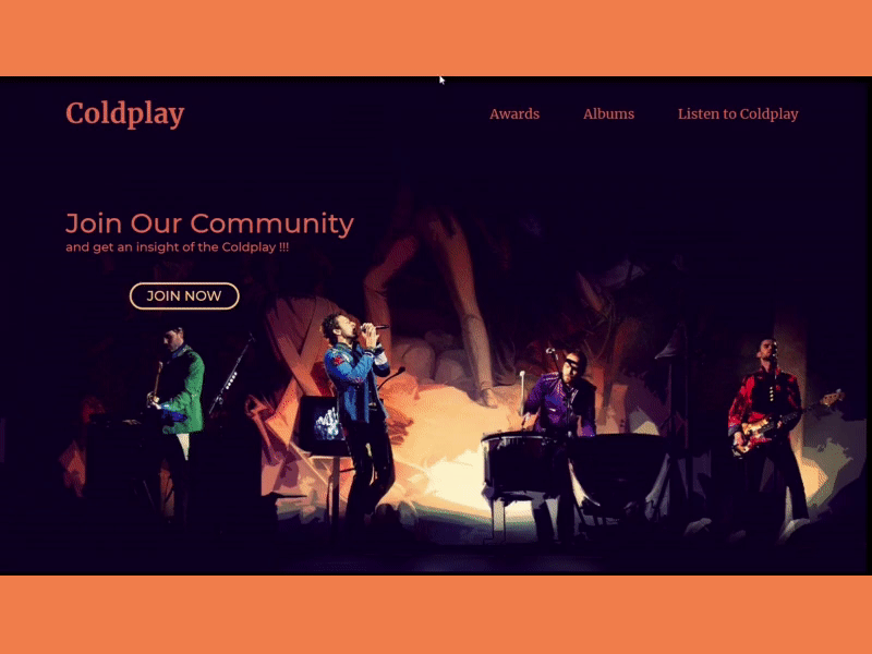 Coldplay landing page animated gif animation coldplay design landingpage ui uidesign uiux webdesign website design