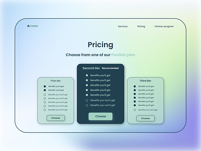 Pricing table concept for Amaze