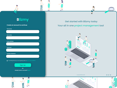Sign up form design for Blizmy- A project management tool dailyui design landingpage login project management signup signup page signupform ui uidesign webdesign