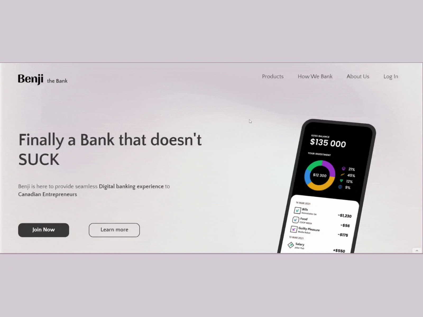 Benji the Bank landing page