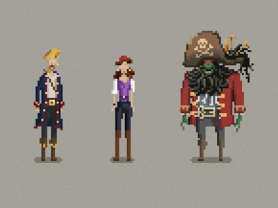 Guybrush, Elaine and LeChuck art pixel