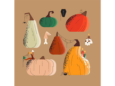 Halloween branding candles character design flat halloween holiday illustration mushrooms pumpkins skull ve vector web