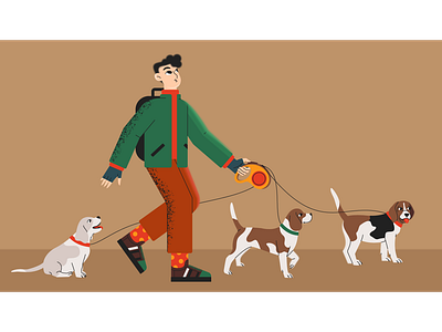 walk with beagles animation art beag branding character character design dogs flat grain graphic illustration pets vector walking