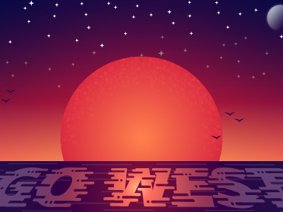 Sunset Moon light sunrise stars gradient ocean sky west type vector moon sunset