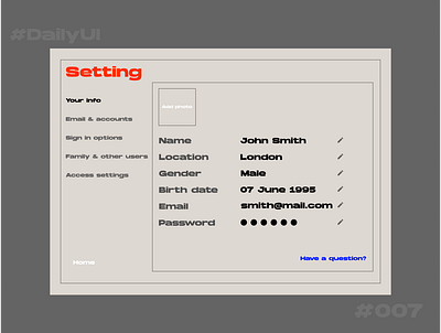 DAILY UI 007 SETTING 007 app daily ui daily ui 007 dailyui dailyui 007 dailyui007 dailyuichallenge design setting settings page settings ui ui vector web