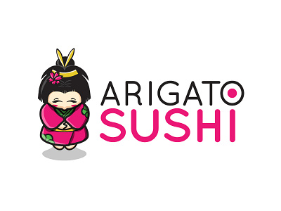 Arigato Sushi brand chibi design geisha identity kimono logo sushi vector