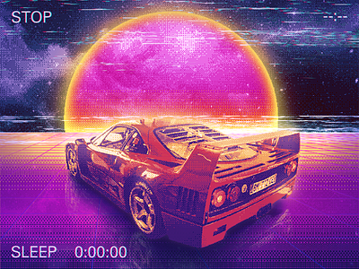 Overdrive 1980s 80s car newretrowave nostalgia retro space sunset vhs vintage