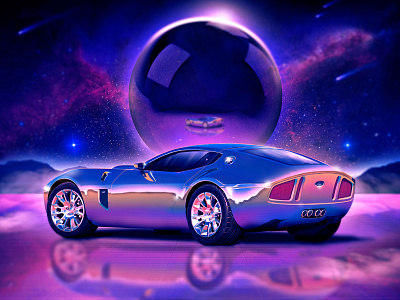 Future Car arrival car chrome ford future grid landscape reflection shelby shooting stars spaceship stars