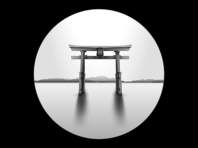 Torii Gate black gate grayscale japan lake landscape reflection torii tranquil vector water white