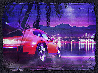 Back to the 80s 80s car cityscape landscape miami night palm trees photomanipulation photoshop porsche synthwave vice