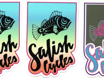 Salish Cycles stickers lettering script type typography