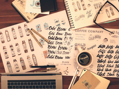 Joe Coffee Cold Brew sketches graphic design hand lettering packaging design sketches typography