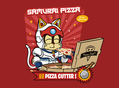 Sweet samurai pizza pie! design digitalart drawing graphic design graphic designer illustration illustrator pizza pizzacat samurai vector