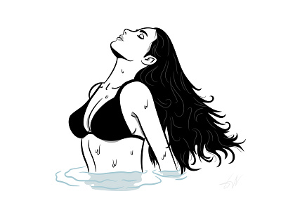 Beauty and the water beauty bikini blackandwhite characterart characterdesign characterillustration design digitalart female graphic design graphic designer illustration illustrator ocean swimming vector vectorart water wet woman