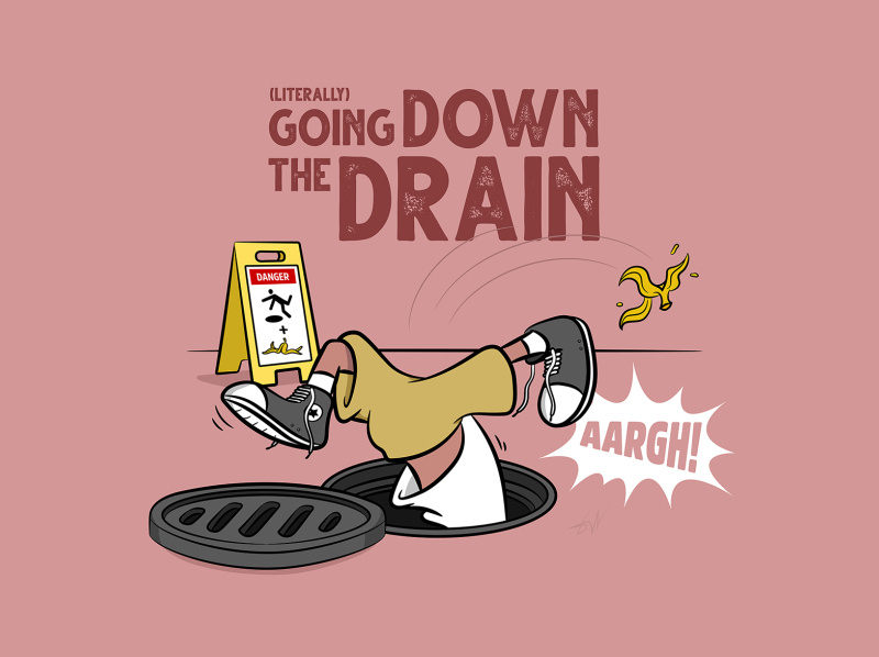 Going down the drain by The Visual Villain on Dribbble