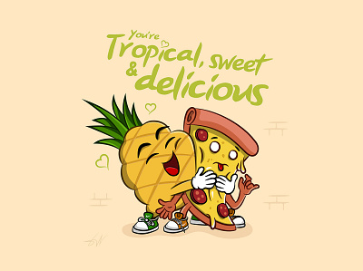 Tropical, sweet and delicious cartoon characterart characterdesign characterillustration combo design digitalart food graphic design graphic designer illustration illustrator love pineapple pizza tropical vector