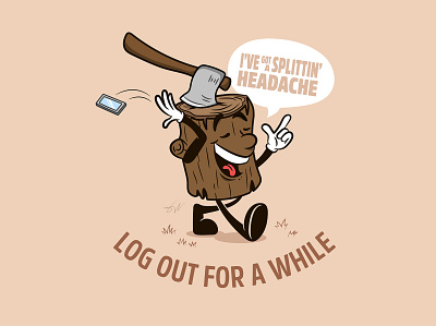 Log out axe characterart characterdesign characterillustration design digitalart graphic design graphic designer graphicart headache illustration illustrator mobile offline online phone vector wood