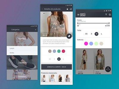 Bisu App android app details fashion material design moda product page