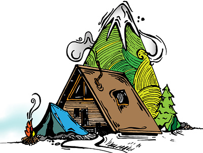 Digital Art - Camping Setup camping design fire graphics illustrations tracing vector