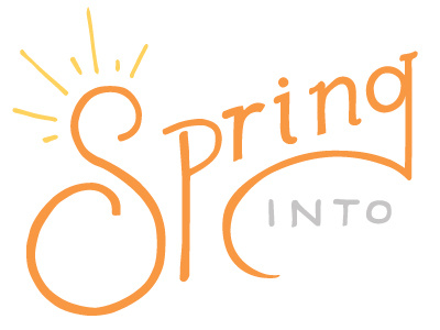 Spring bright hand lettered logo orange spring sun rays