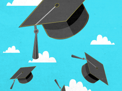 Graduation Caps blue clouds grad graduation hats illustration texture