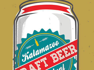 Kalamazoo Craft Beer Festival ballpark wiener beer can gold homested illustration logo red teal