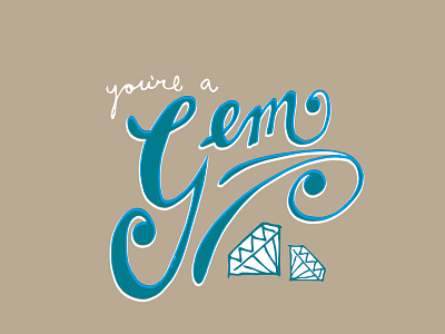 Gem blue card diamond gem hand lettered kraft thank you white youre a gem