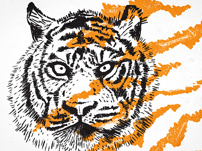 Go Get Em Tiger black brush pen illustration ink orange stripes texture tiger