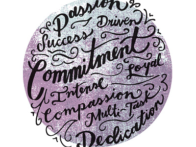 Custom Word Card commitment dedication driven flourish hand lettering intense loyal passion script success texture