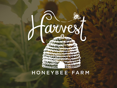 Harvest Honeybee Farm Logo bee house hand drawn hand lettered honey honeybee skep