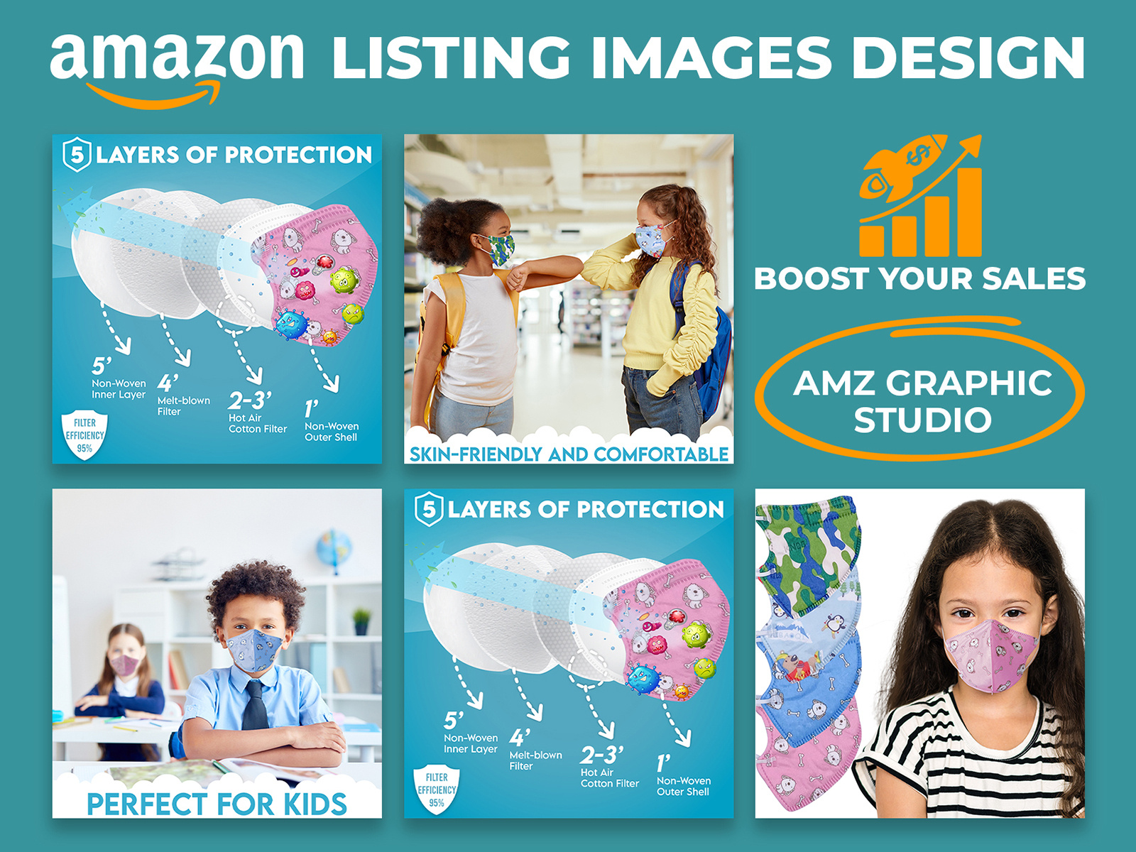 Kids Mask Amazon Product Listing Images Design by AMZ Graphic Studio