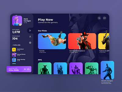 Game Streaming Dashboard Concept app cards cards ui design firstshot gaming gradients streaming ui ux web website