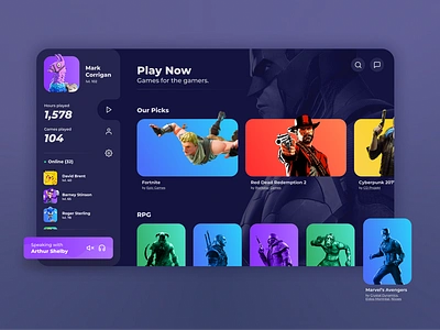 Game Streaming Dashboard Concept app cards cards ui design firstshot gaming gradients streaming ui ux web website